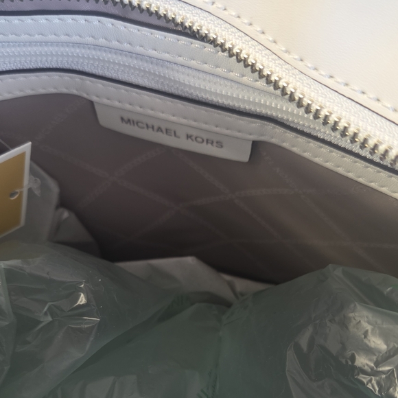 Michael Kors White Embossed MK Tote - Picture 7 of 8